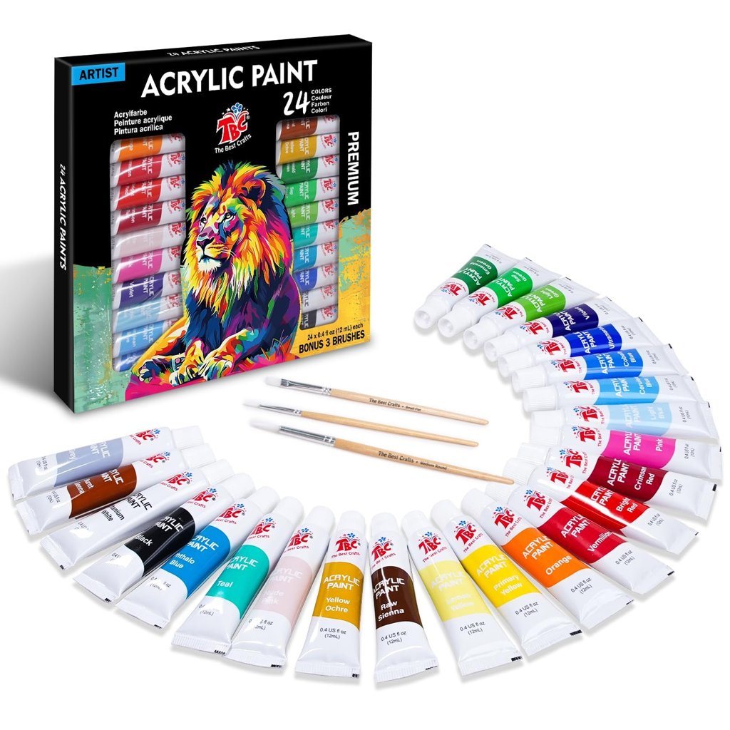 Set de pintura acrílica 24 colores + 3 pinceles – Ideal para artistas