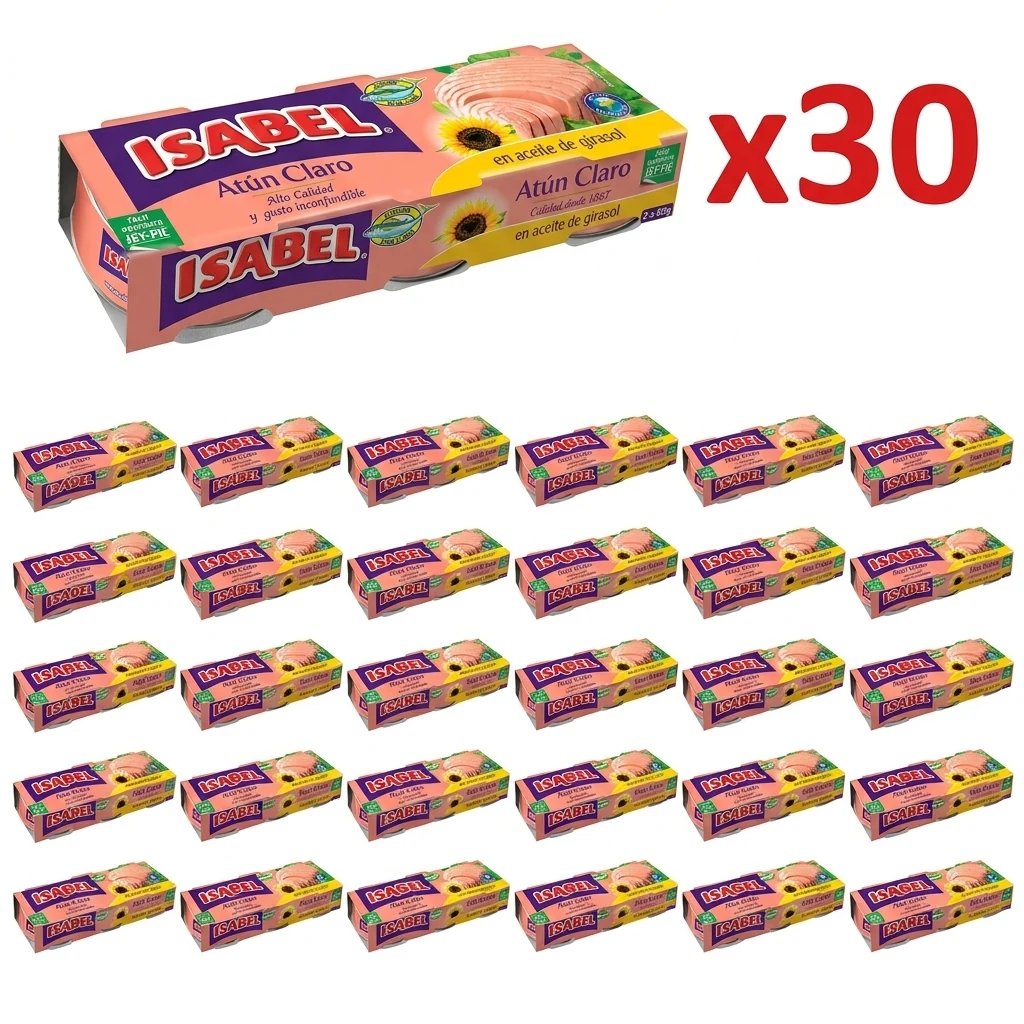 30 x Atún claro en aceite de girasol Isabel 195g (Total: 5.85 kg) (Cad: 30/06/2029)
