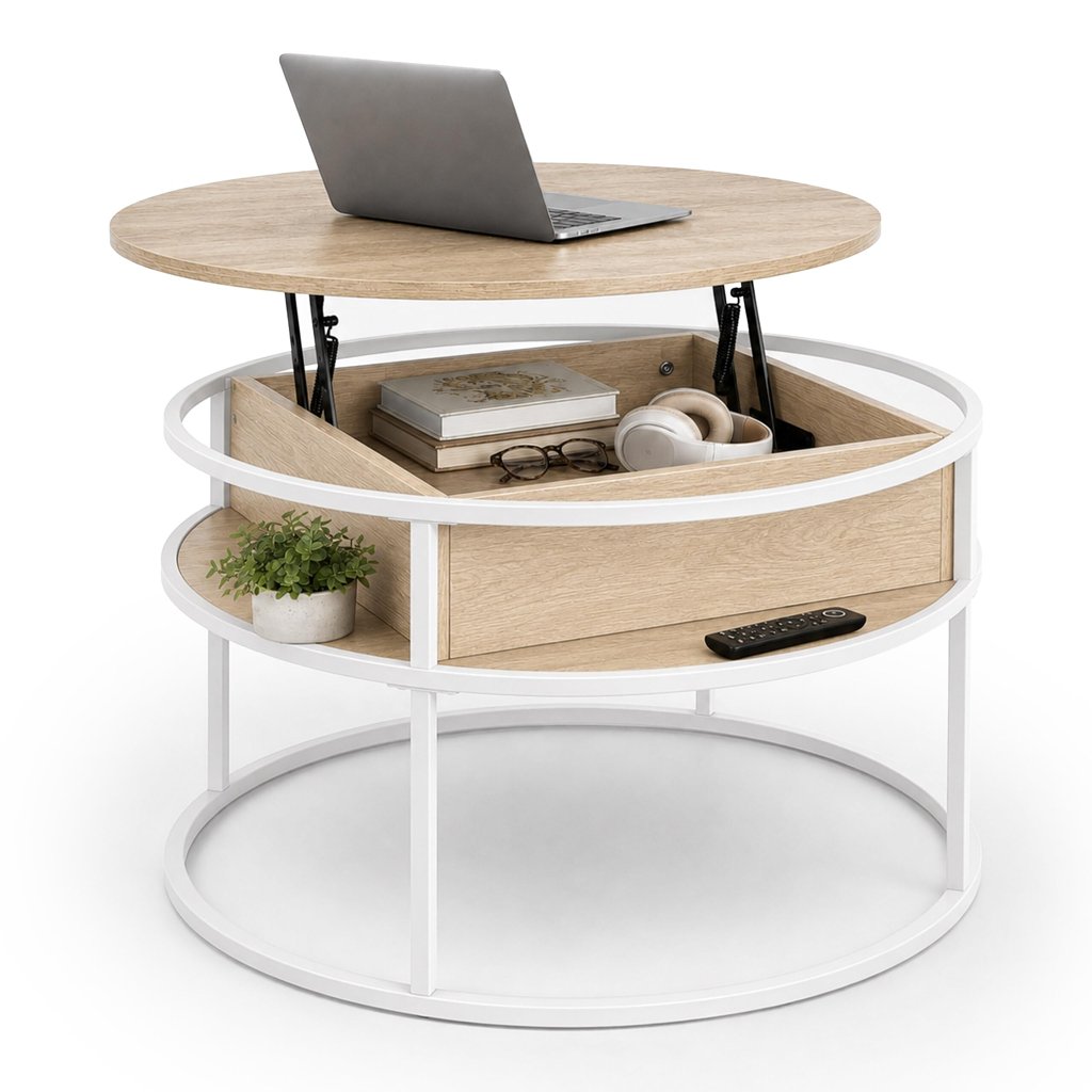 Mesa centro redonda con almacenaje, tapa elevable, 47x80cm Varios Colores