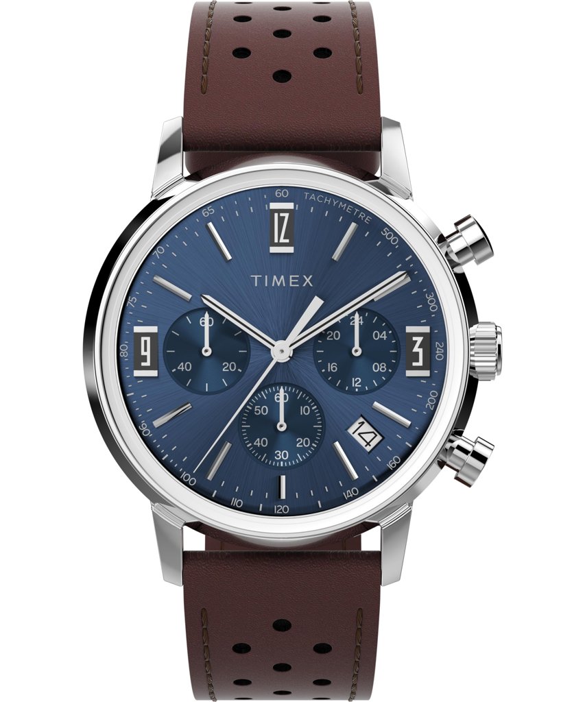 Reloj Timex Marlin Chronograph con esfera azul y correa de piel