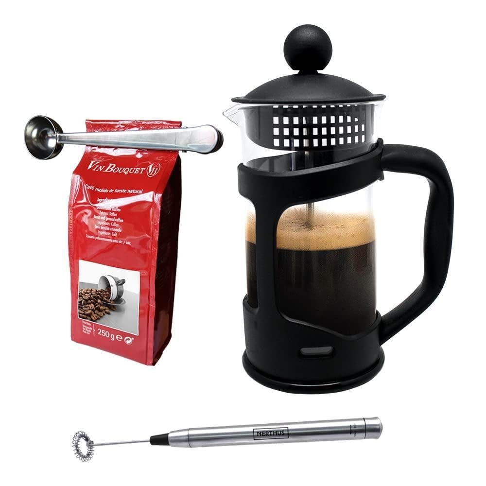 Cafetera francesa de 800 ml con espumador y pinza: tu café de autor