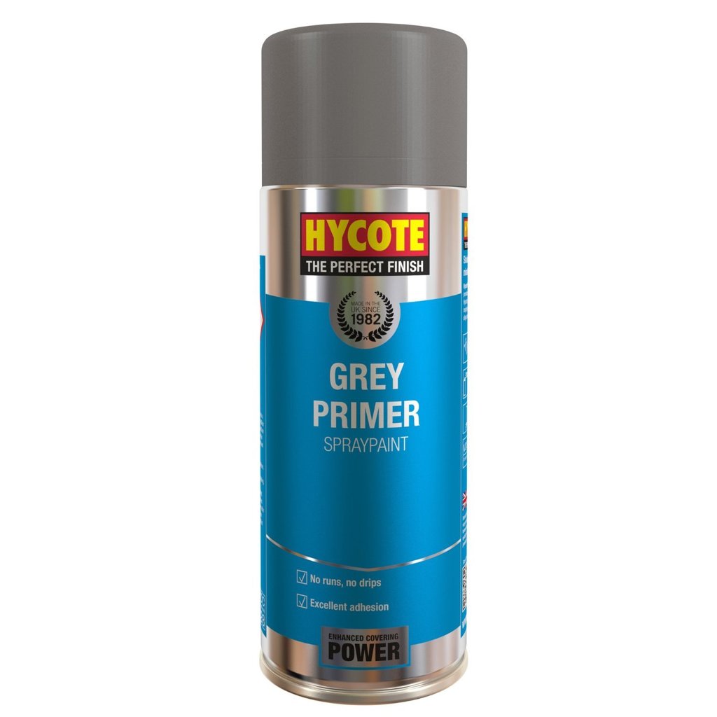 Spray de Imprimación Gris Hycote 400ml (Primer Antigoteo, Alta Adherencia para Metal, Madera y Plástico)