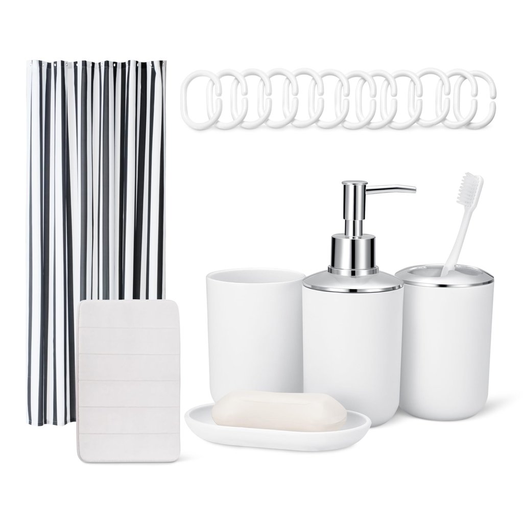 Renueva tu baño con el set básico de Amazon: cortina, alfombra y dispensador