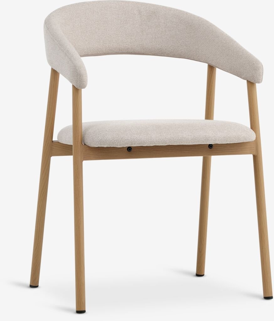 Silla de comedor EJSING tela beis/color roble natural
