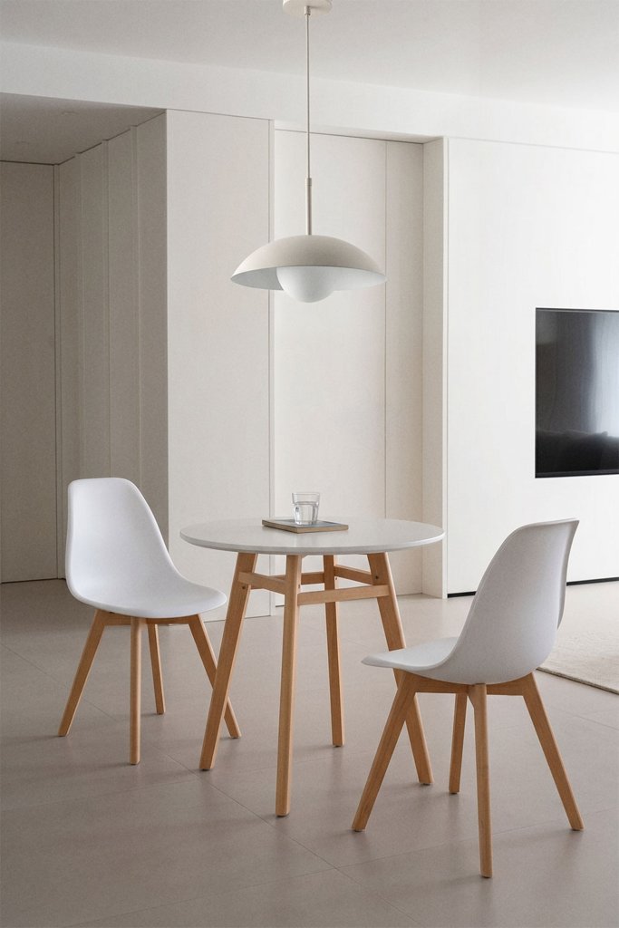 Mesa de cocina redonda Ø80 en madera de haya y MDF Scand Nordic