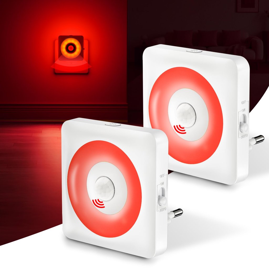 2 Piezas Luz Nocturna con Sensor de Movimiento Roja Relajante - Duerme mejor