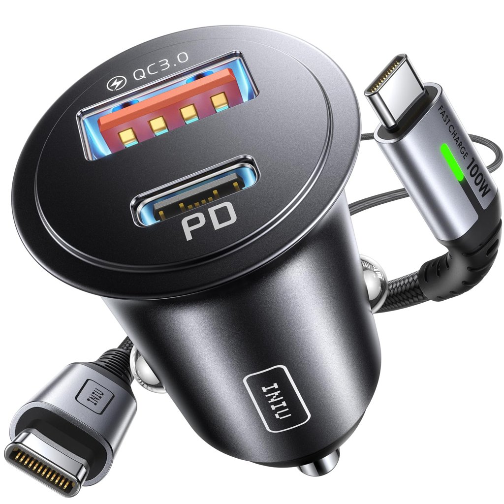 Cargador de coche doble USB-C 60W con cable, ¡por solo 5€!