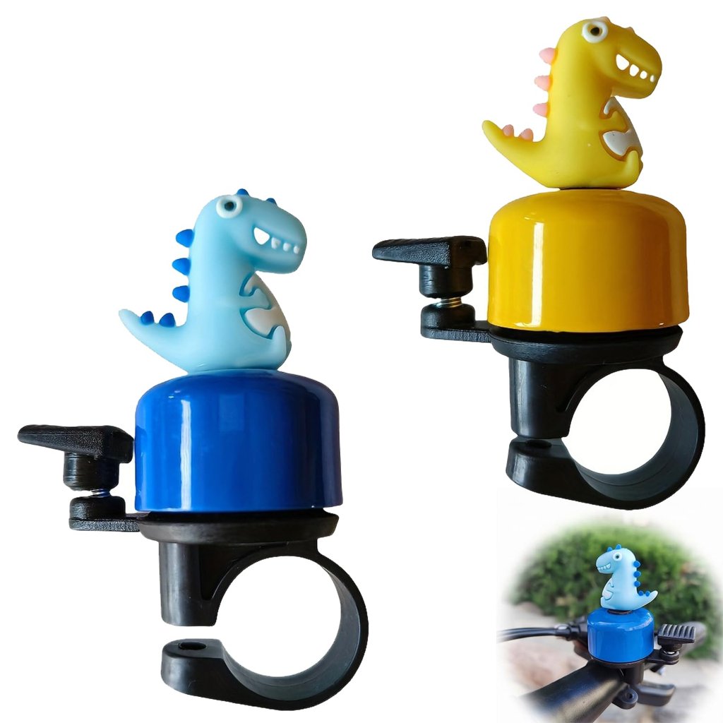 Pack de 2 timbres dinosaurio para bicicleta infantil – Azul y Amarillo