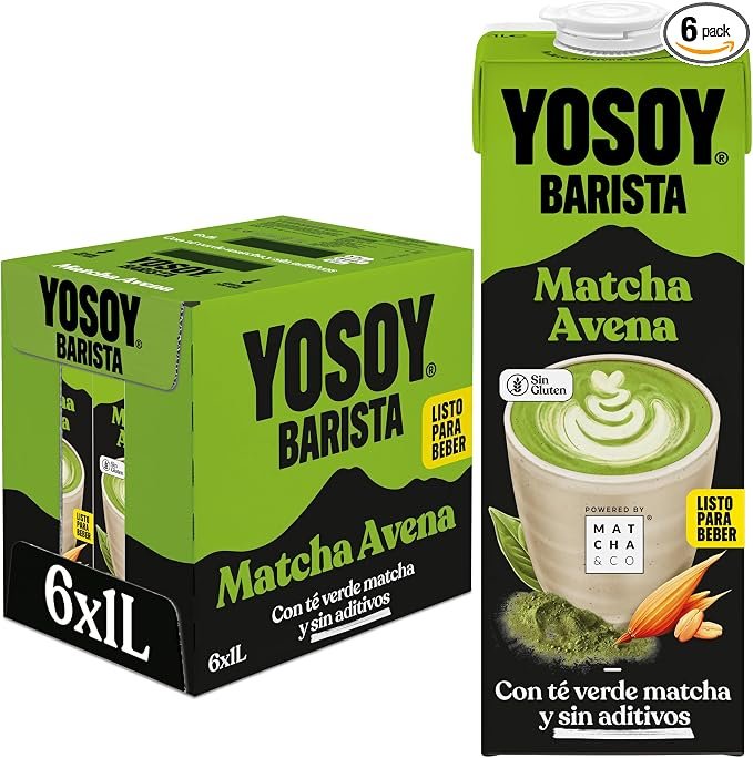 YOSOY Barista Matcha Bebida Vegetal - matcha latte con avena, sin azúcares añadidos, pack de 6 x 1L