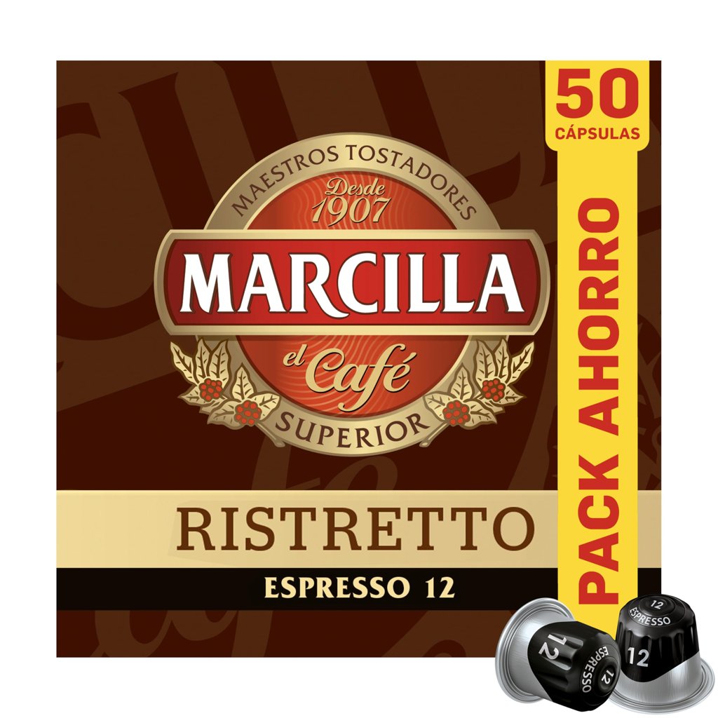 Pack de 100 cápsulas Marcilla Ristretto, intensidad 12, compatibles Nespresso
