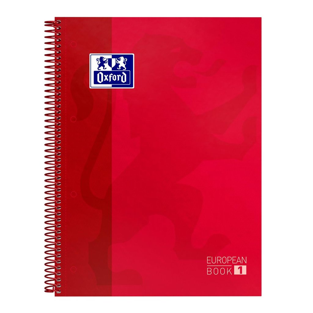 Cuaderno Oxford A4 rojo con cuadrícula y microperforado – Ideal para notas