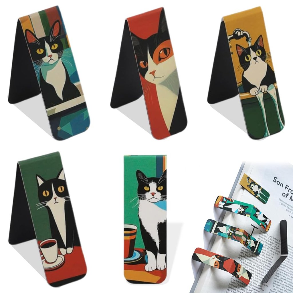 Marcapáginas magnéticos con encanto felino – Set de 4