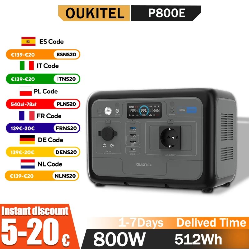 Estación de energía OUKITEL P800E: 800W y 512Wh a precio mínimo