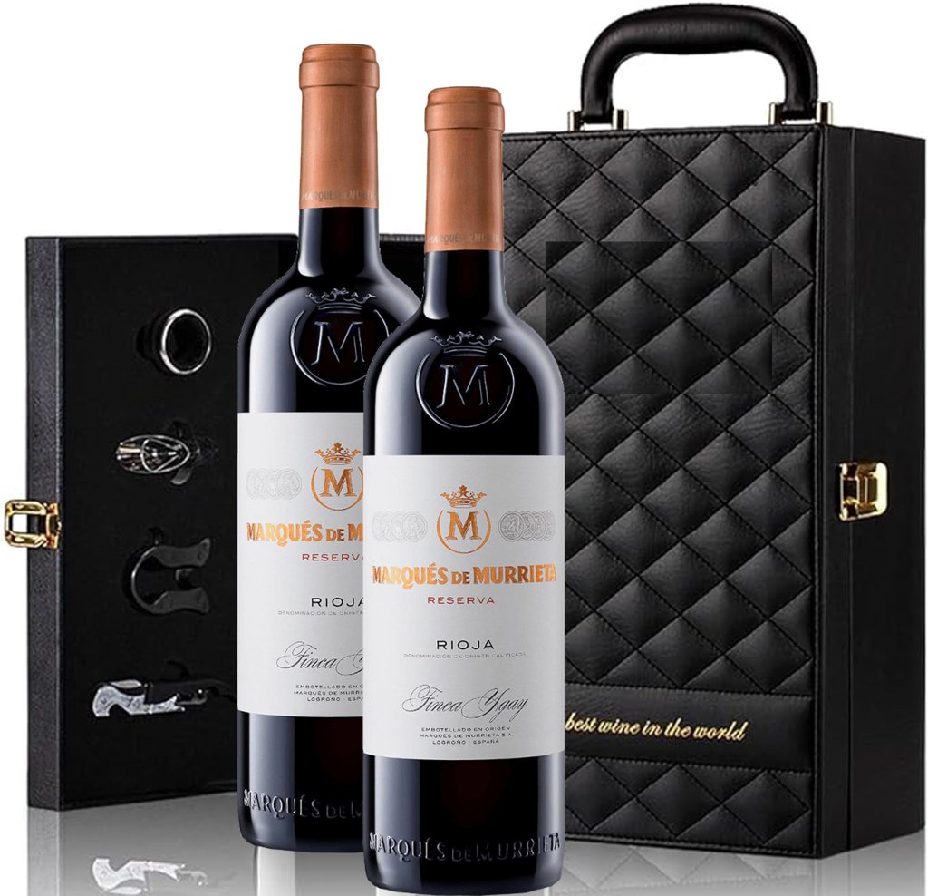 Estuche de cuero para vino Marqués de Murrieta + set de accesorios