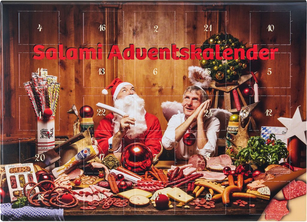 Calendario de adviento de salami con 24 sorpresas temáticas