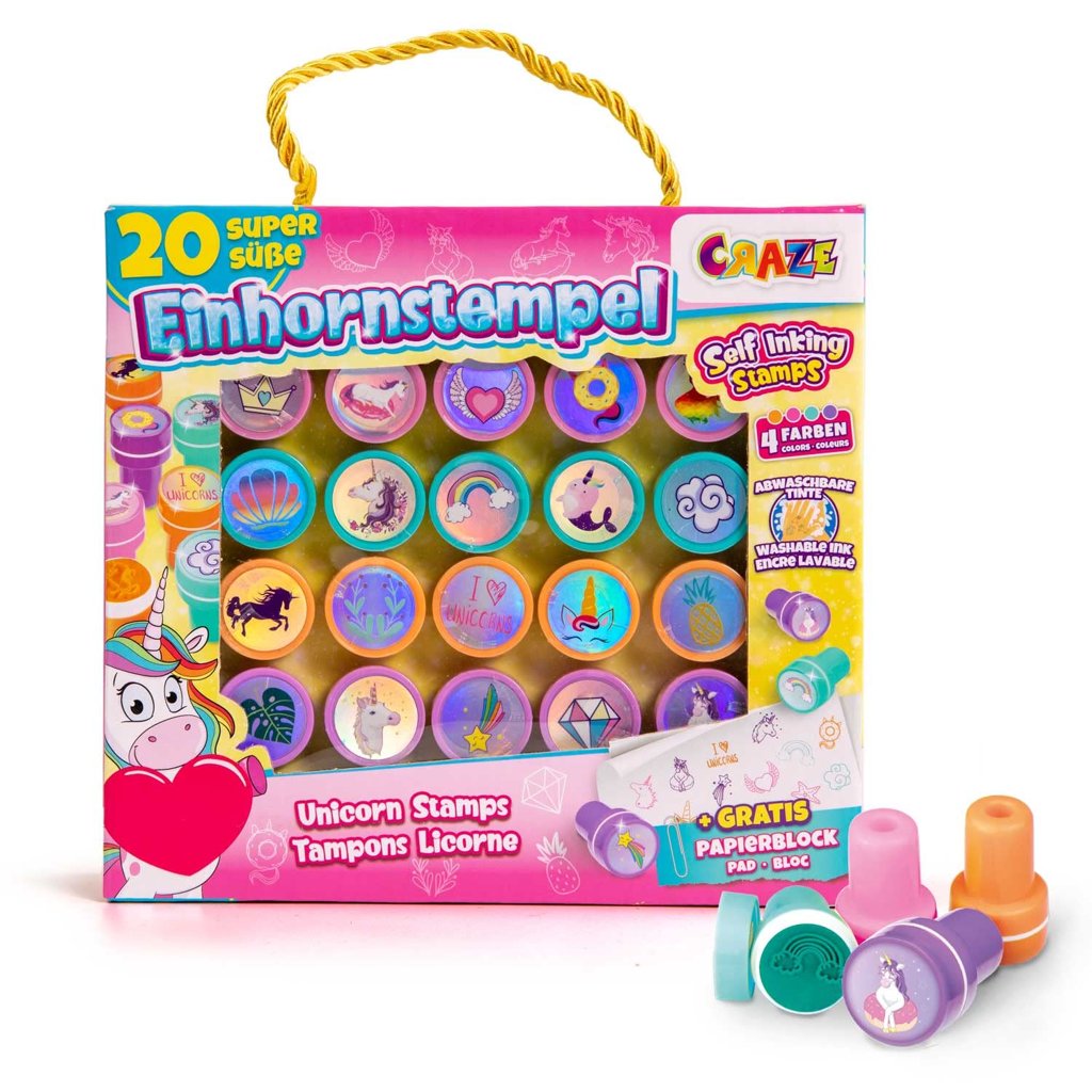 Set de 20 sellos de unicornios con bloc para colorear – diversión creativa