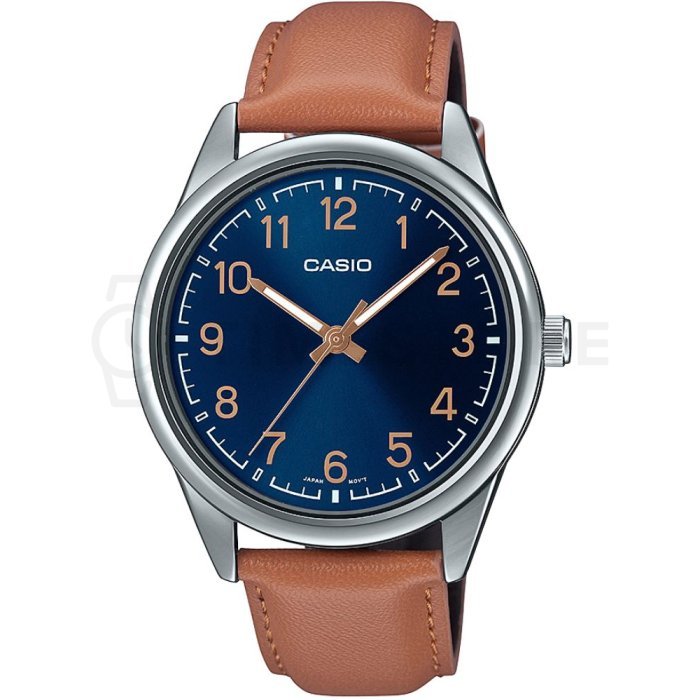 Reloj Casio Timeless con esfera azul y correa de cuero