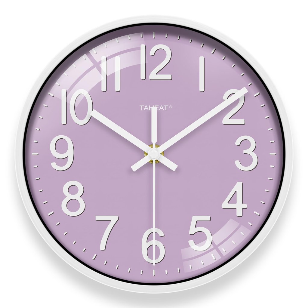Reloj de pared morado, diseño moderno y silencioso