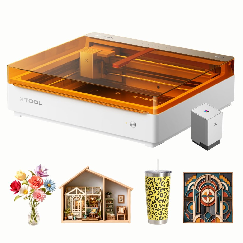 xTool M2 10W Grabadora láser cerrada Clase 1 con impresora CMYK y doble cámara. Ideal para grabar y cortar mad