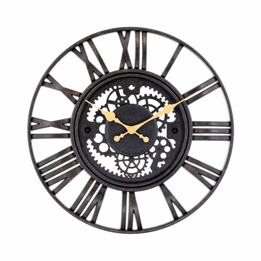 Reloj de pared vintage negro y dorado – estilo retro