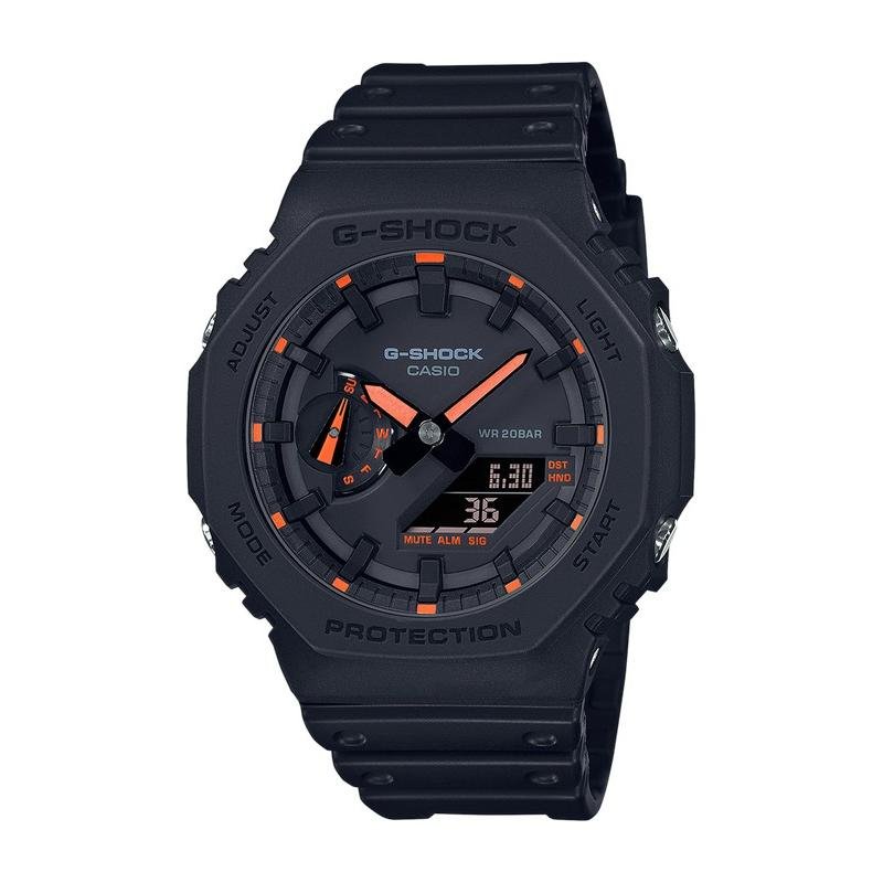 Casio G‑SHOCK GA‑2100 CasiOak negro con toques rojos