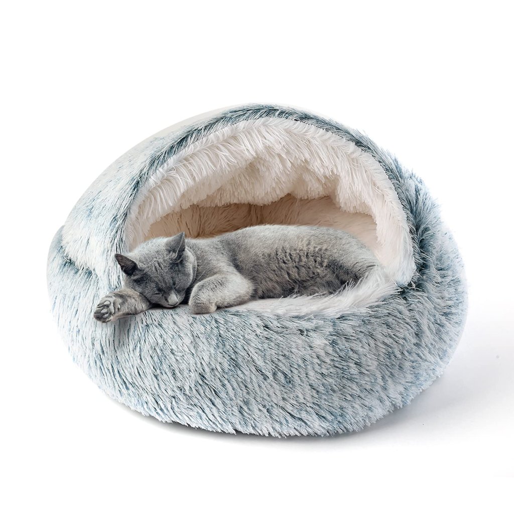 CATISM Cama Cueva Donut con Capucha para Gatos, Felpa 50cm, Gris