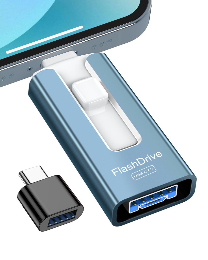 Memoria Externa 256 gb, para Phone y Android, USB 3.0, Azul (Dorado y negro en oferta)