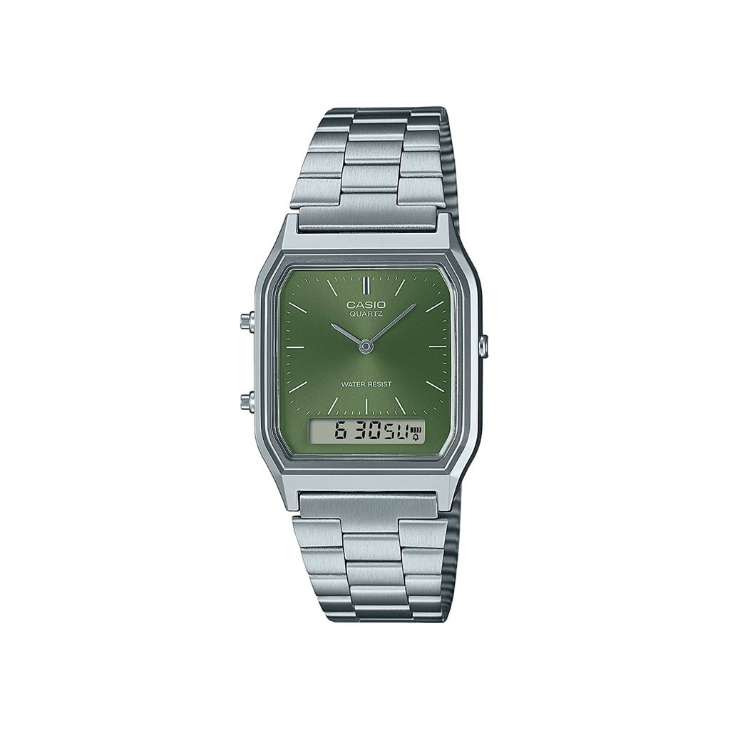Reloj Casio Vintage con esfera verde y brazalete metálico