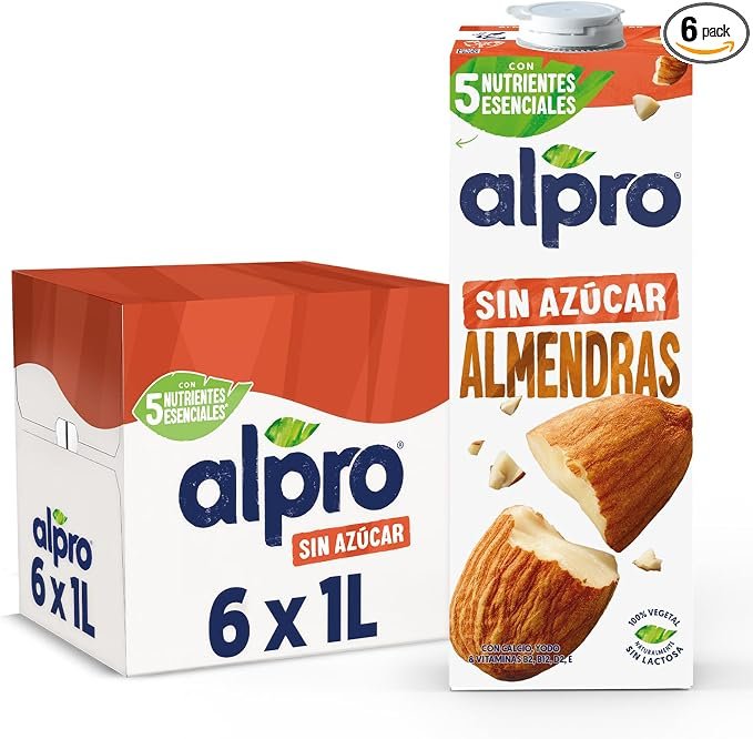 Pack de 6 L de bebida vegetal de almendras sin azúcar – Alpro