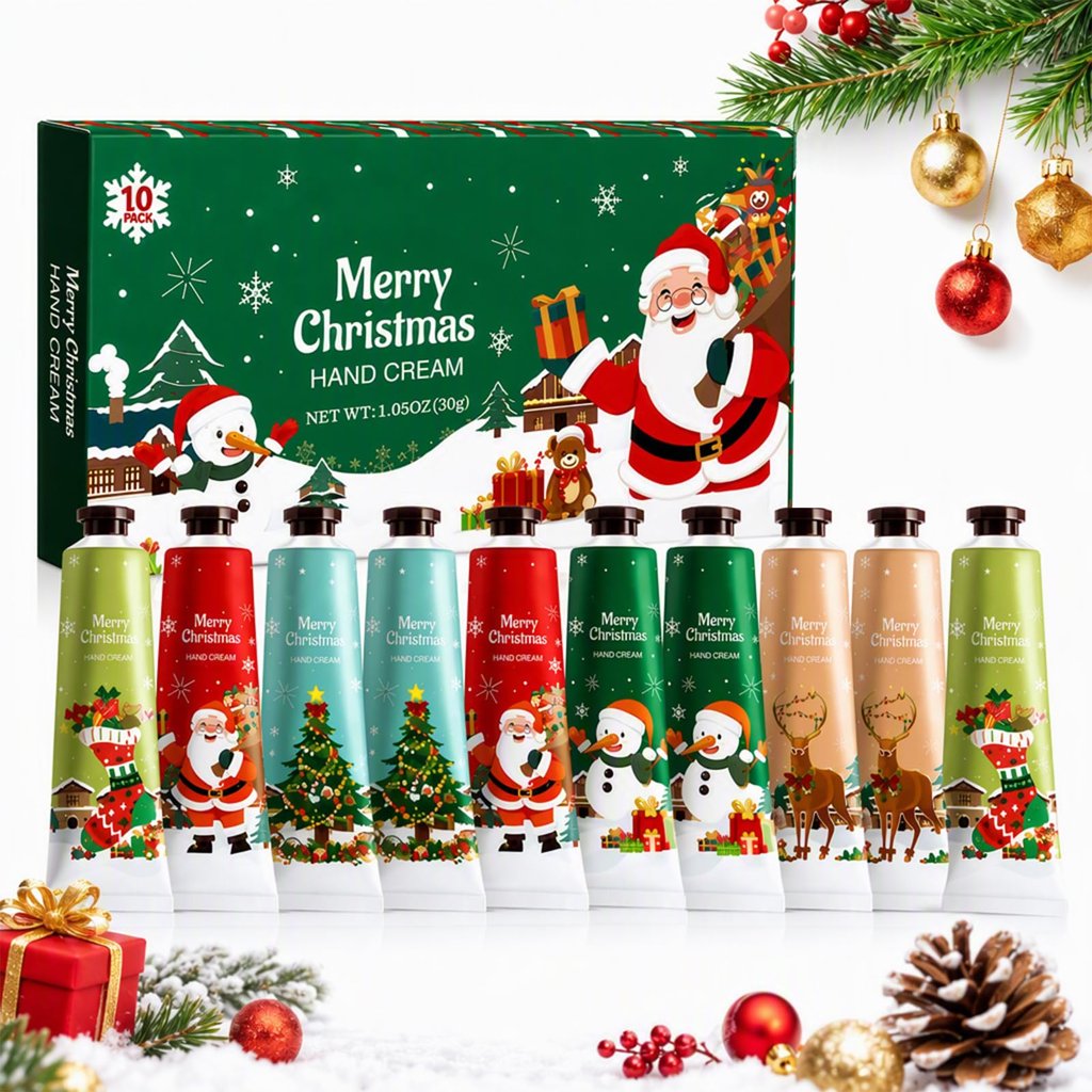 Set de 10 mini cremas de manos con fragancias, ideal para regalo navideño