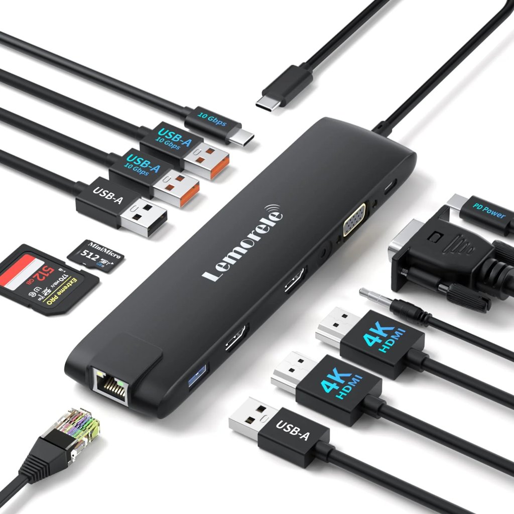 Estación docking USB‑C 13 en 1 Lemorele: conecta todo al instante