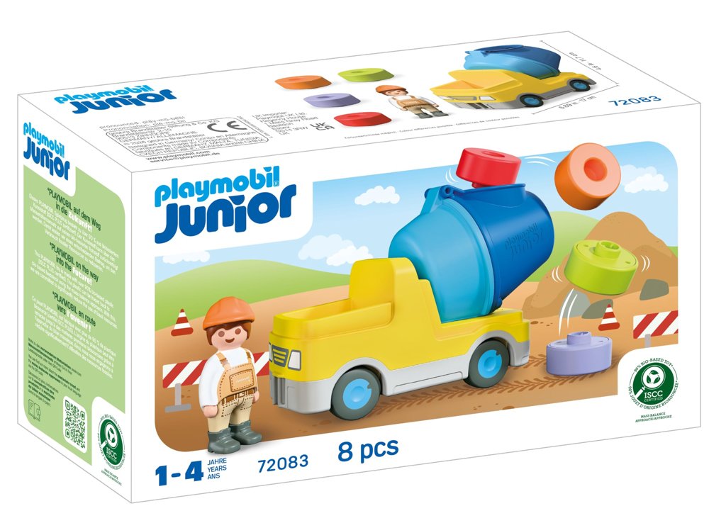 PLAYMOBIL | Junior | Hormigonera | Vehículo de Obra Colorido con Tambor extraíble y Bloques encajables