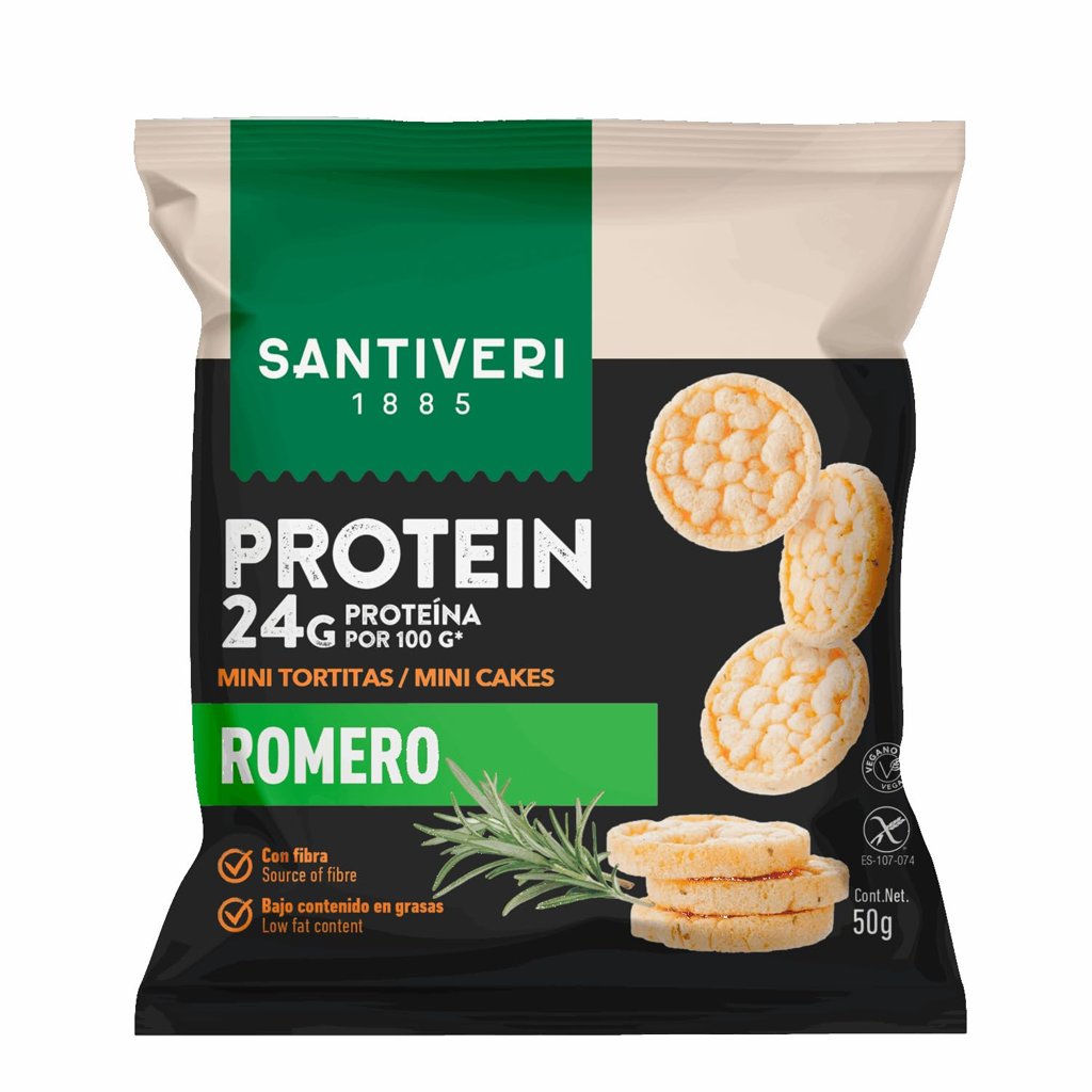 Mini tortitas proteicas de romero SANTIVERI: snack saludable y sin gluten