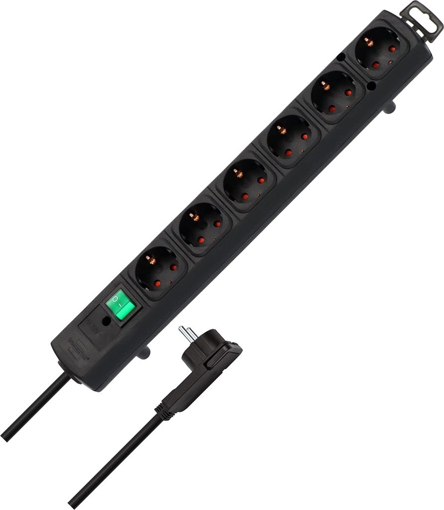 Regleta de 6 tomas con cable de 2 m – negro