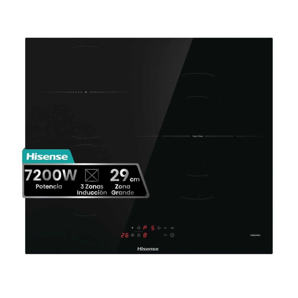 Hisense HI6311BSCE - Placa Inducción, 3 Fuegos, 7200W, Calentamiento Rápido Power Boost, Contol Táctil, Zona E