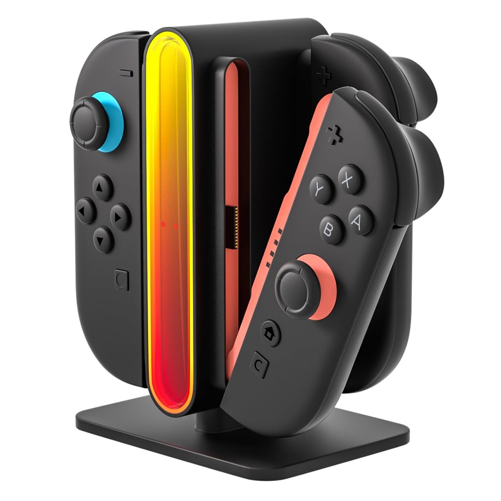 Base de carga 4 en 1 con luz RGB para Nintendo Switch
