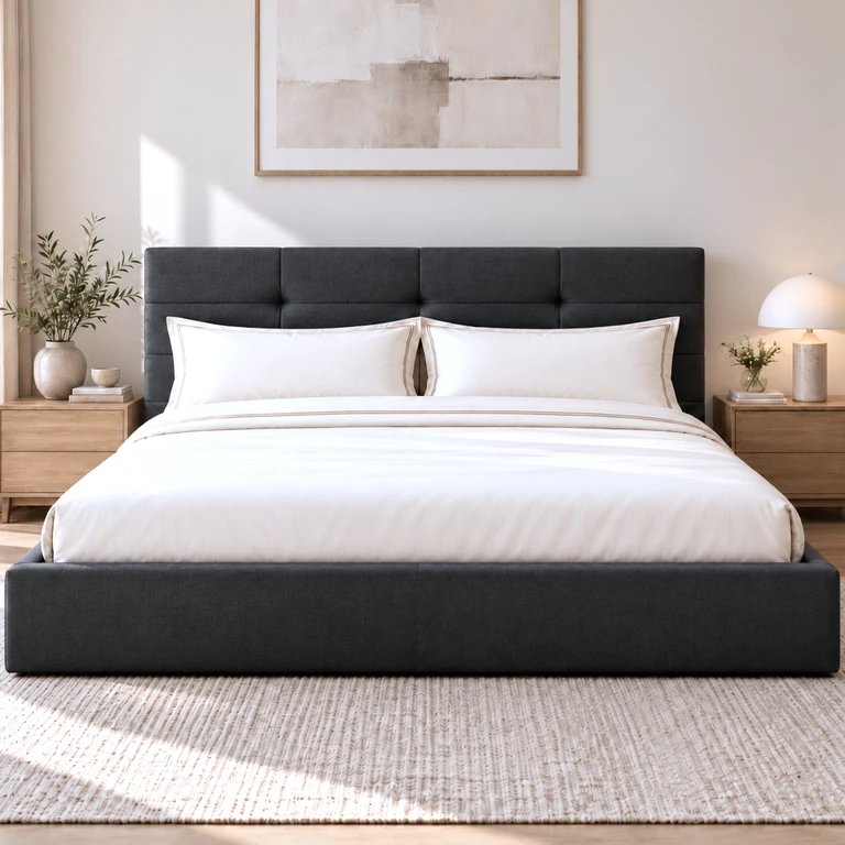 Cama canapé tapizada 180×200 con almacenamiento y somier elevable
