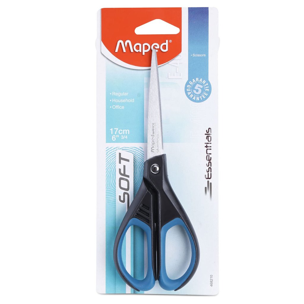 Maped - Tijeras de Oficina - Essentials Soft Simétrica 17 cm - Hojas y Remaches de Acero Inoxidable - Anillas