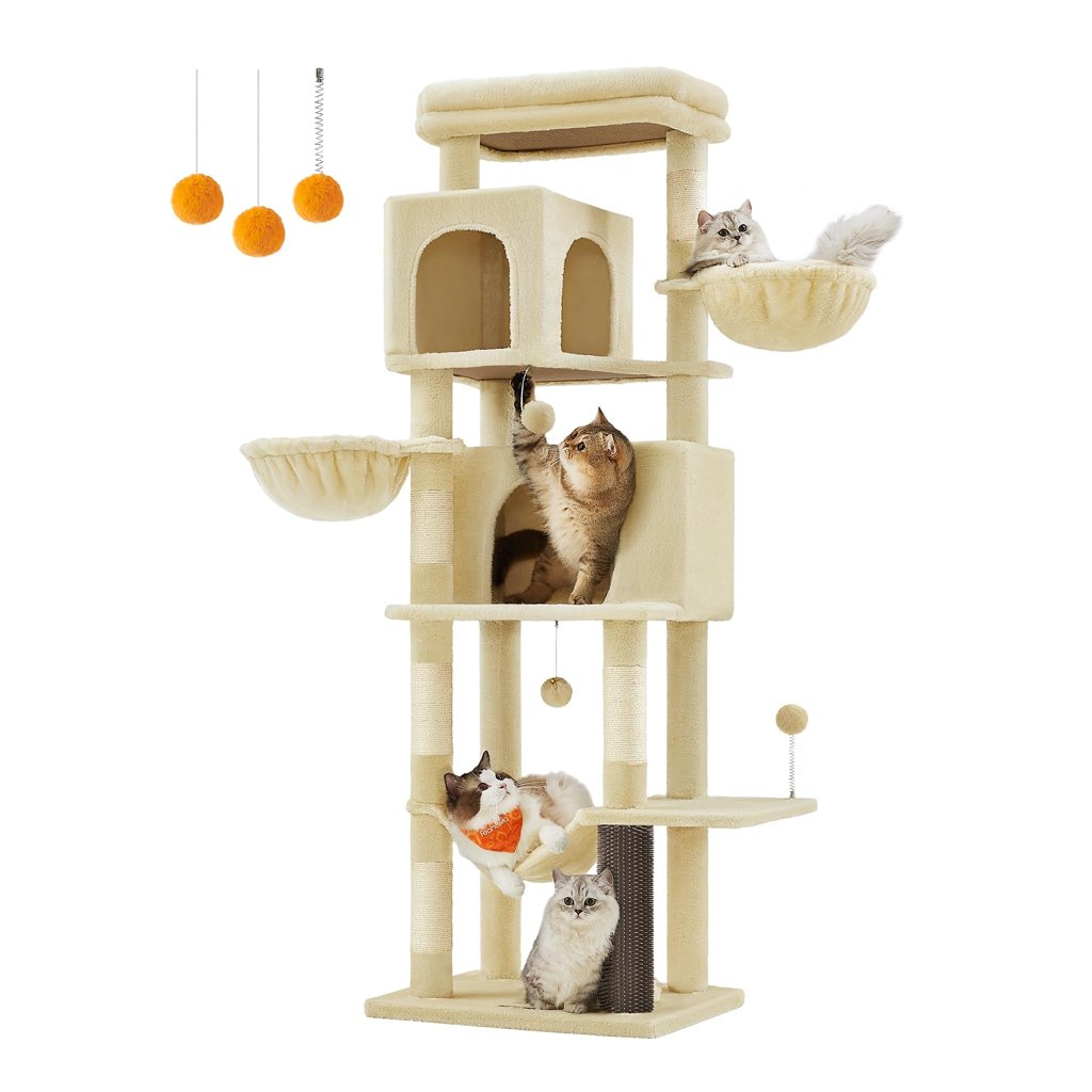 Árbol multi‑nivel para gatos con cuevas y rascadores – 190 cm