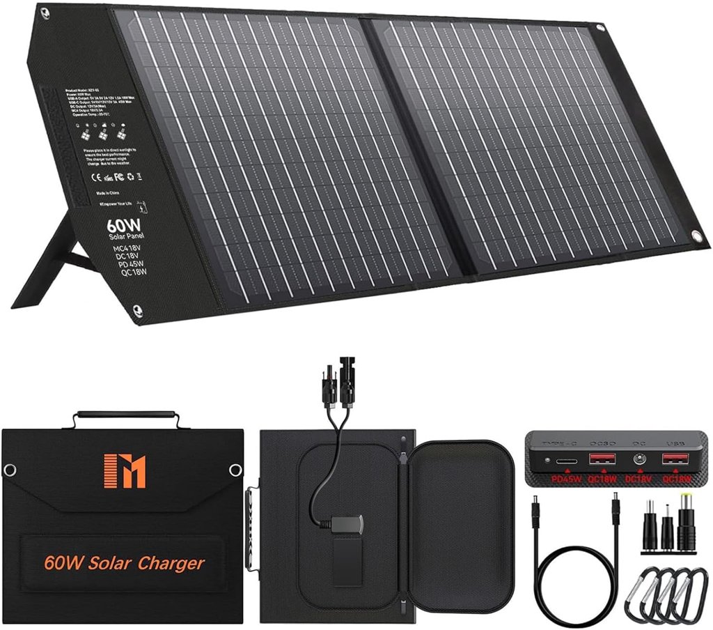 Placa solar portátil 60W con carga rápida PD y USB‑C