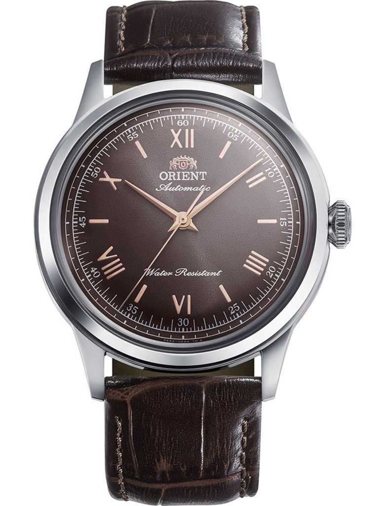 Orient Bambino automático 38 mm con esfera marrón y toque de oro rosado