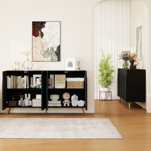 Mueble de almacenamiento Sweiko estilo mid‑century con patas doradas