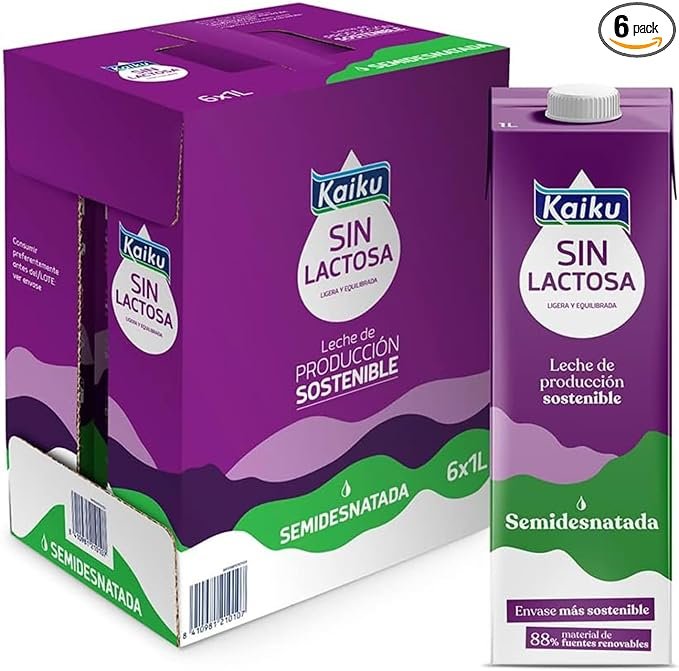 Leche sin lactosa Kaiku 6x1L: sostenible y fortificada