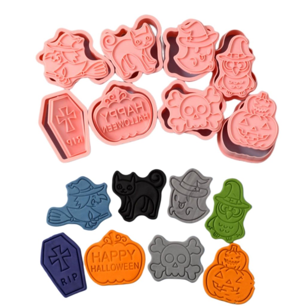 Set de 8 moldes 3D para galletas de Halloween – crea figuras espeluznantes