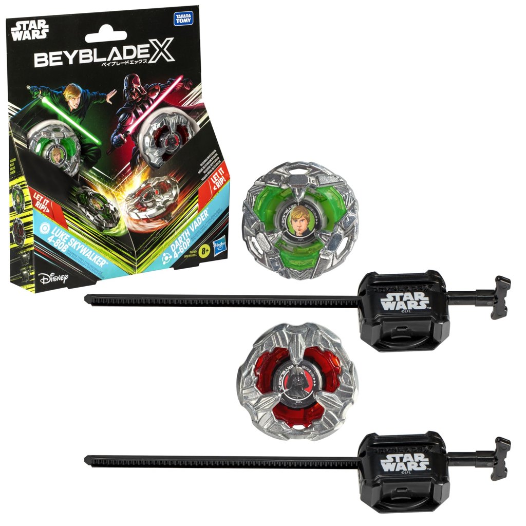 Pack Beyblade X y Star Wars Luke Skywalker vs Darth Vader (2 peonzas batalla, sistema X-Celerator, piezas inte