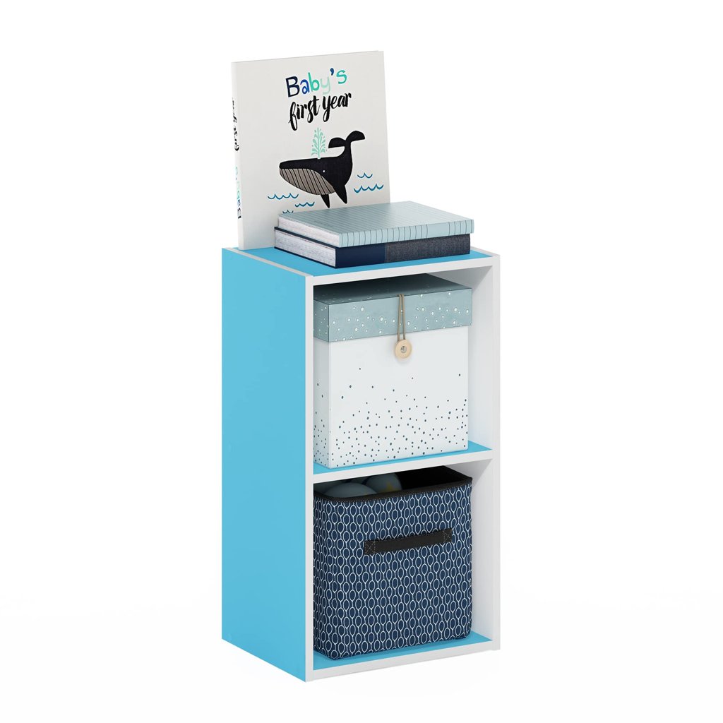 Estantería abierta de 2 niveles Furinno Pasir – estilo blanco y azul