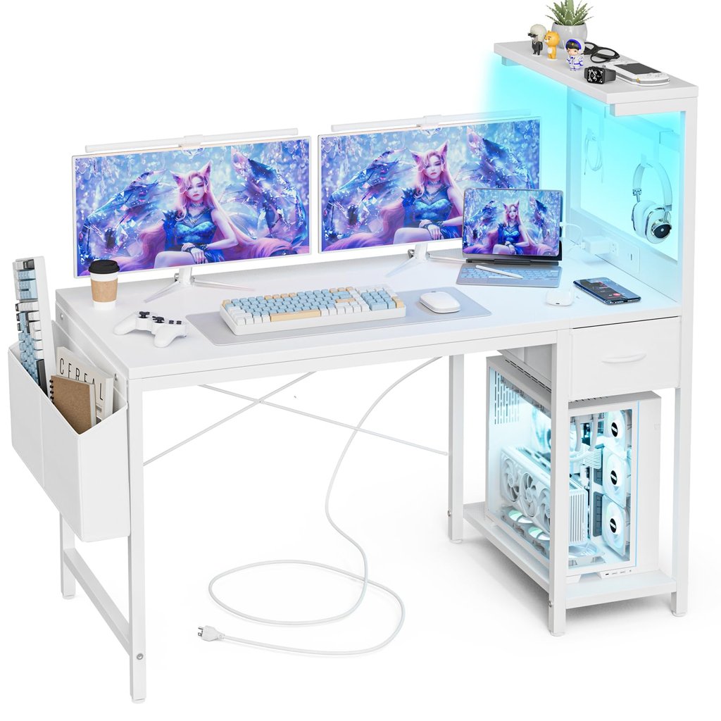 Escritorio Gaming con LED RGB y Enchufe – 120×50 cm