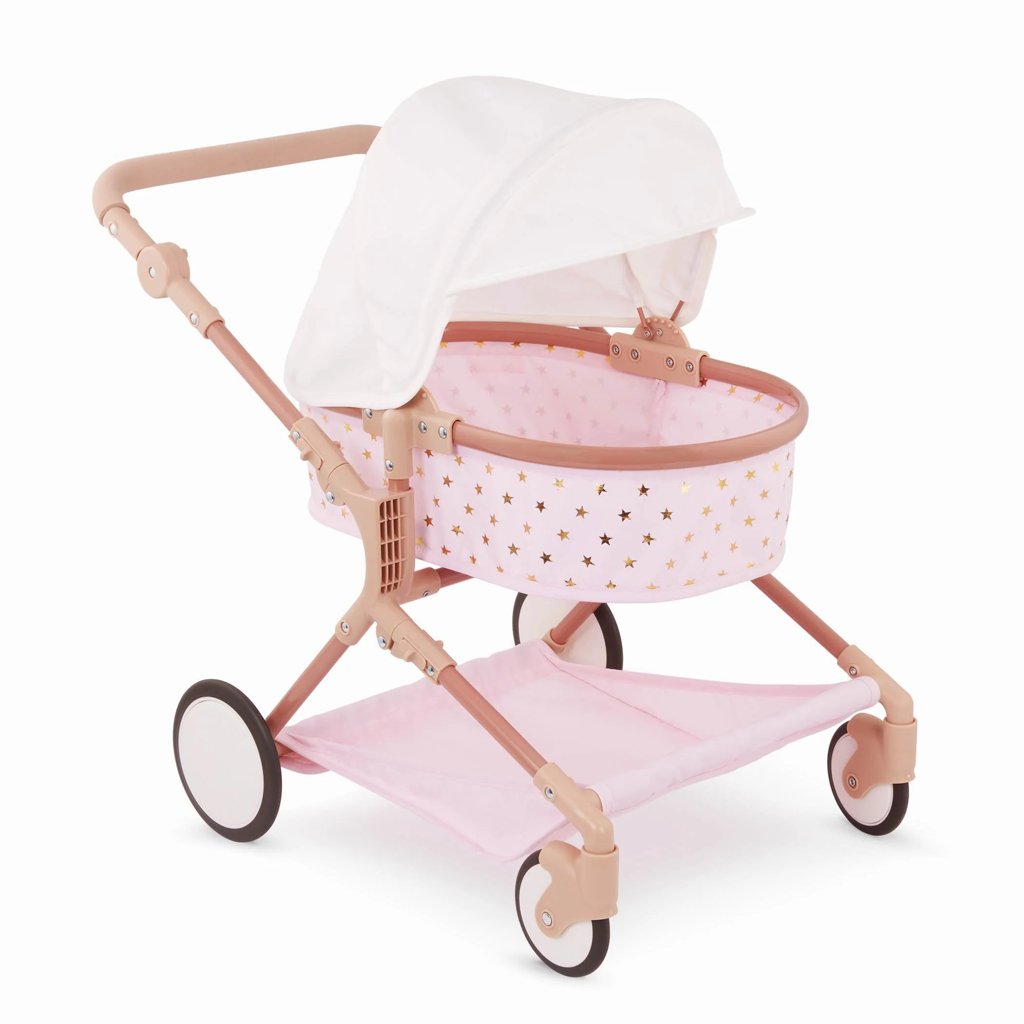 Silla de Paseo LullaBaby Doble para Muñecas con Estrellas Doradas - Rosa Pálido - Plegable - con Capota Plegab