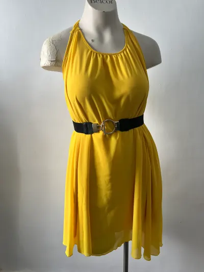 Vestido Amarillo Gasa Manolita Faldotas (Nuevo con Etiquetas) - Talla 40