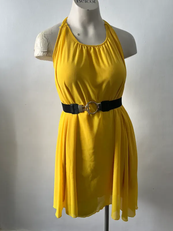 Vestido Amarillo Gasa Manolita Faldotas (Nuevo con Etiquetas) - Talla 40